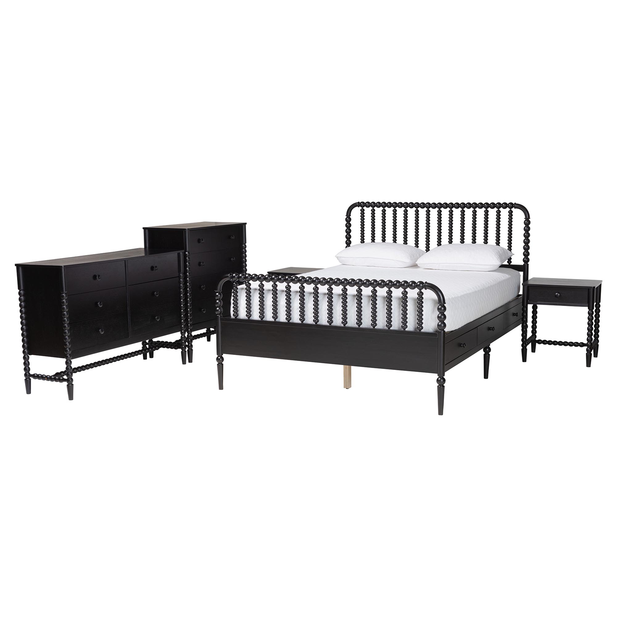 Baxton Studio Lucera 5-Piece Bedroom Set, Queen, Black